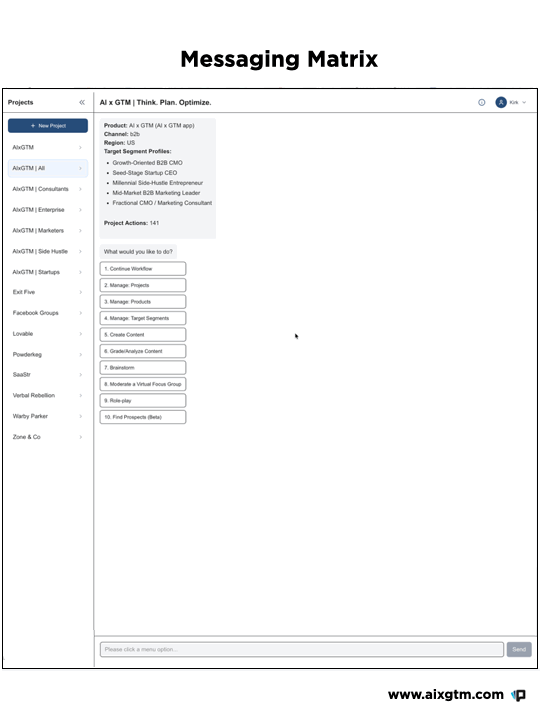 Messaging Matrix workflow preview in AI x GTM
